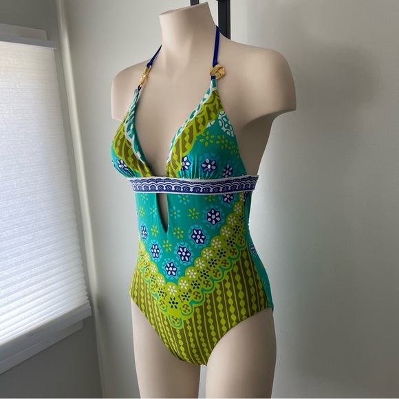 Trina Turk Seychelles Jungle One Piece Bathing Swim Suit Swimwear Halter Boho - Picture 8 of 13